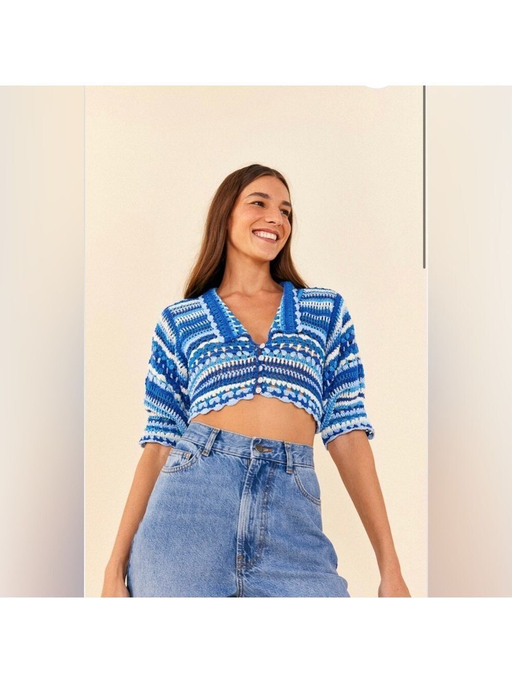 NWT FARM Rio Multi Stitches Crochet Collar Blouse